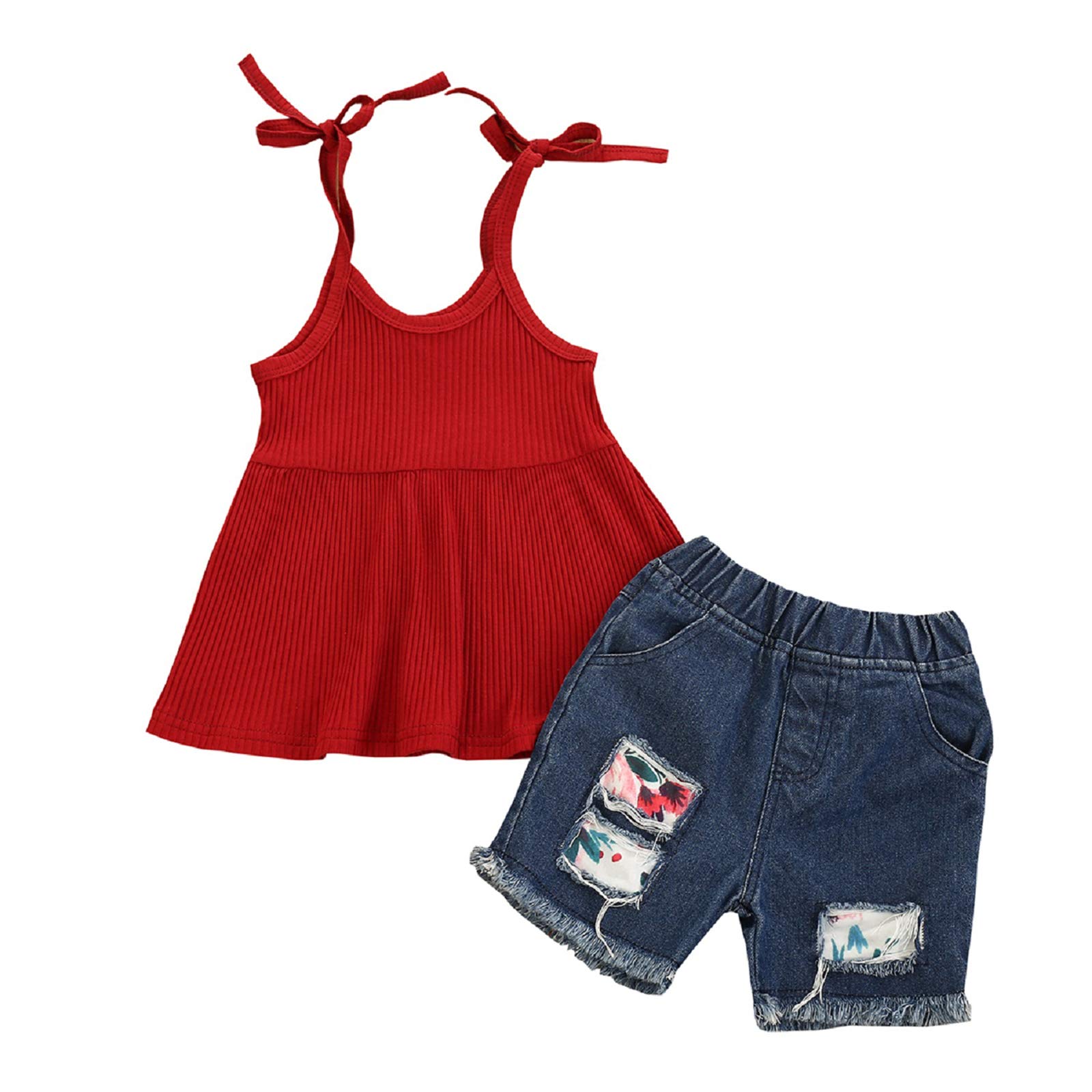 Toddler Baby Girl Summer Outfit Set - Sleeveless Suspender Top & Denim Shorts 2-Piece | Cute Playtime & Beach Wear