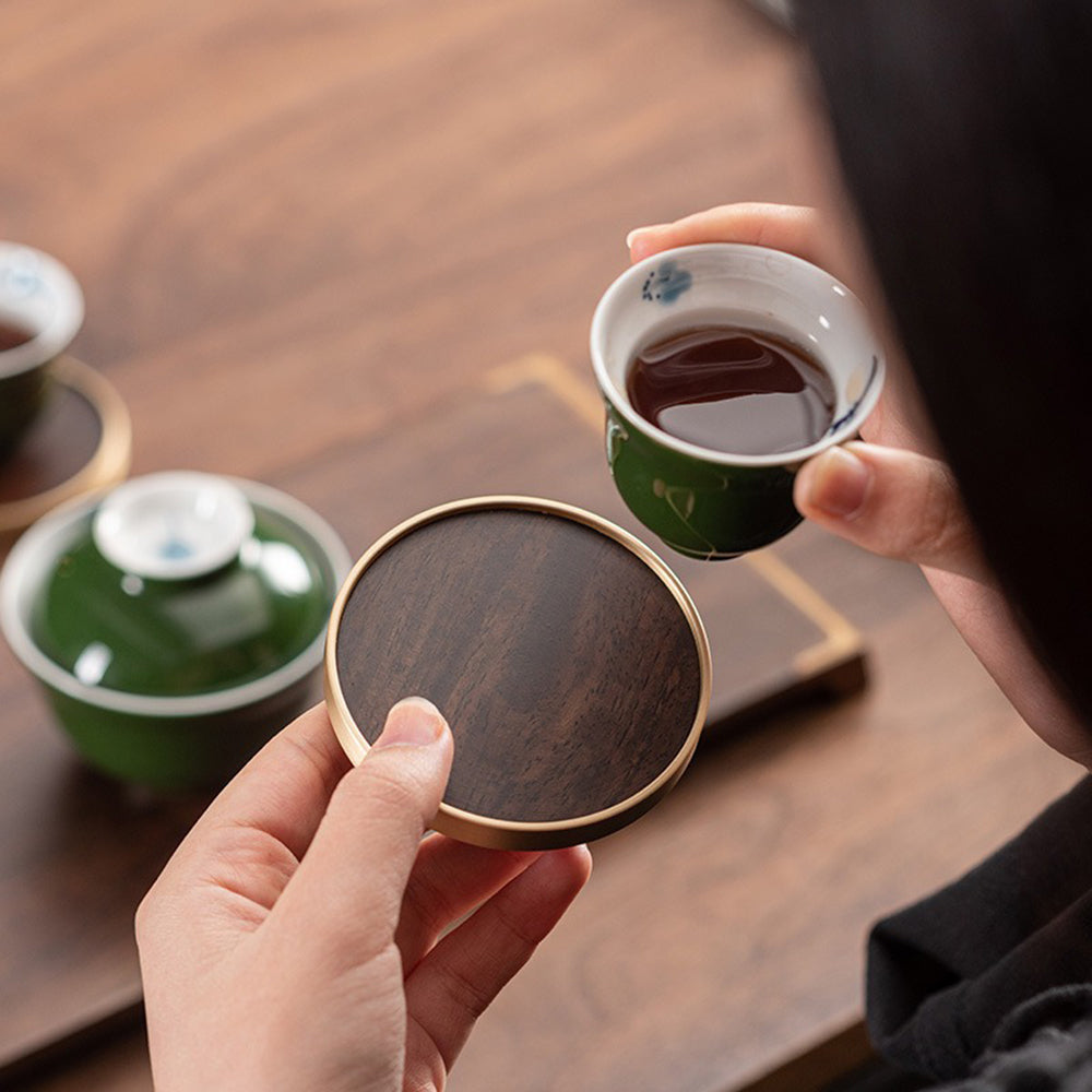 Premium Ebony Wood Tea Set with Coaster - Traditional Japanese Tea Ceremony Accessories for Home & Office Use