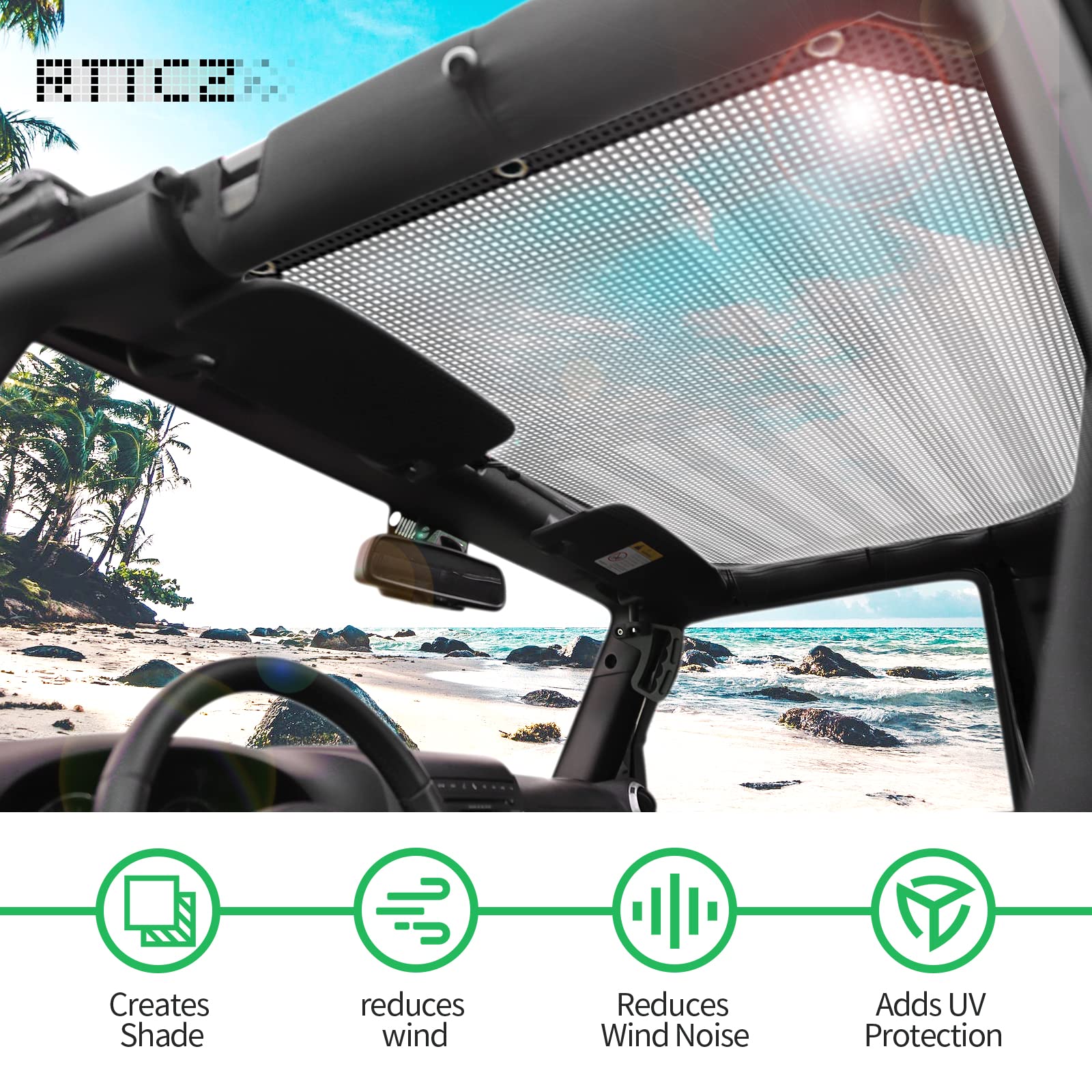 Jeep JL Bikini Top Sunshade Mesh with US Flag Design - Black Mesh Sun Shade for Jeep Wrangler JL/JLU & Gladiator JT (2018+ Models) | UV Protection & Off-Road Accessories for Summer Beach & Outdoor Adventures