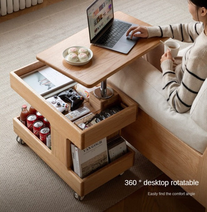 Premium Solid Wood Rotating Mobile Side Table - Oak, Cherry, Black Walnut | Modern End Table for Living Room, Bedroom, Office & Small Spaces