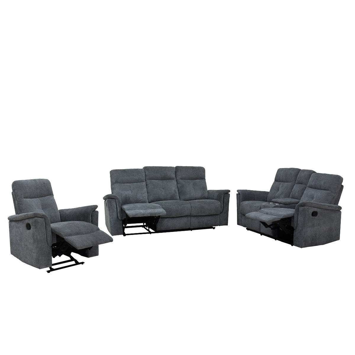 Ellesmere Reclining Sofa - 3-Seater Leather Recliner Couch with Cup Holders and USB Ports | Perfect for Living Room, Home Theater & Family Relaxation