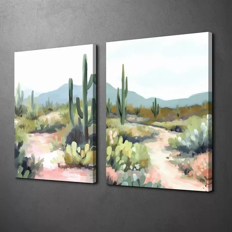 2pcs Southwestern Green Cactus Desert Framed Wall Art 50x75cm - High Quality Canvas Print | 100% Australian Made | Ready to Hang | Perfect for Living Room, Bedroom & Office Decor