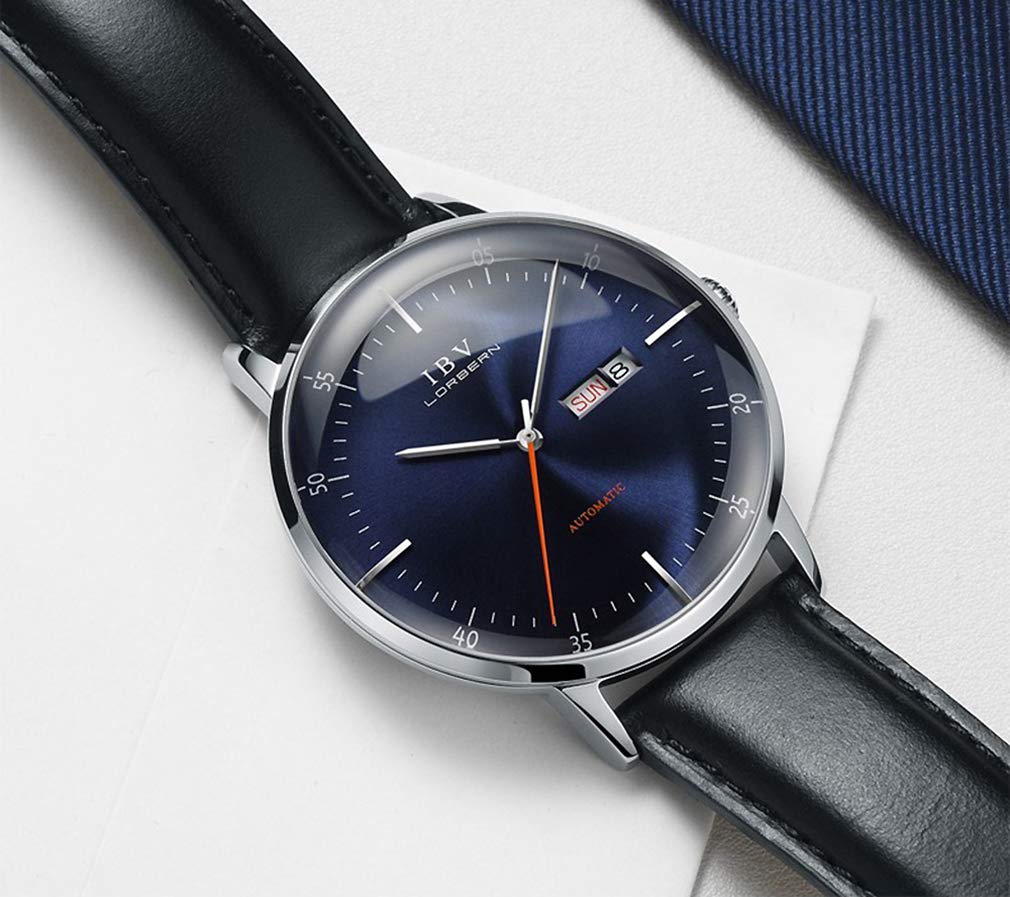 Luxury Automatic Watches for Men - Synthetic Sapphire Crystal, Genuine Leather Strap - Waterproof Dress Watch for Business & Formal Occasions - Model 6011G