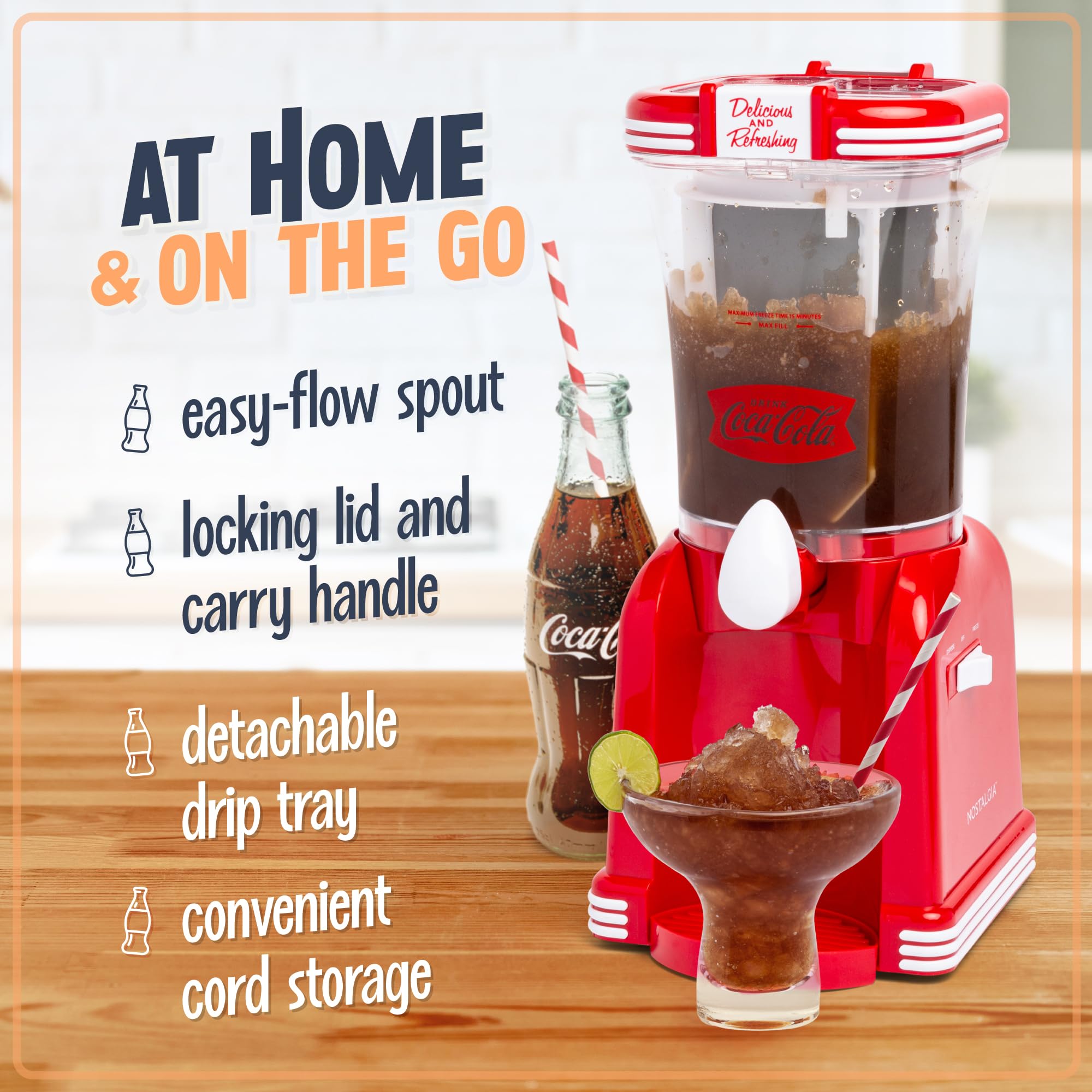 Nostalgia Coca-Cola Slushy Maker & Margarita Machine - 32oz Frozen Drink Maker with Stainless Steel Spout - Double Insulated & Easy Clean - Red - Perfect for Home Parties, BBQs & Summer Refreshments