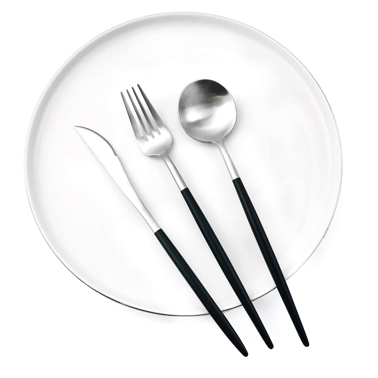 Premium 20-Piece Matte Black Flatware Set - 18/10 Stainless Steel Cutlery with Black Handles (Forks, Spoons, Knives) - Elegant Dinnerware for 4 People - Perfect for Home Dining, Camping & Travel Utensils (Black/Silver)