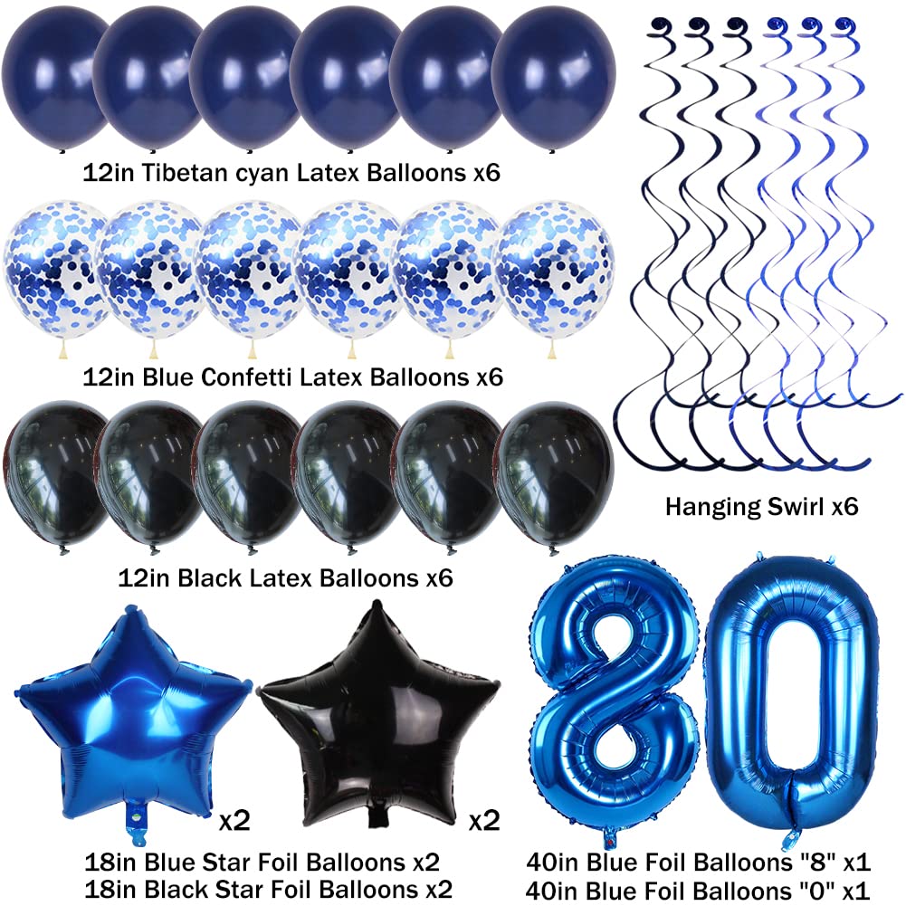 80th Birthday Party Decorations for Men - Blue Happy Birthday Banner, Number 80 Foil Balloon & Backdrop Set - Perfect for 80th Anniversary Celebrations, Milestone Birthday Parties & Retirement Decorations