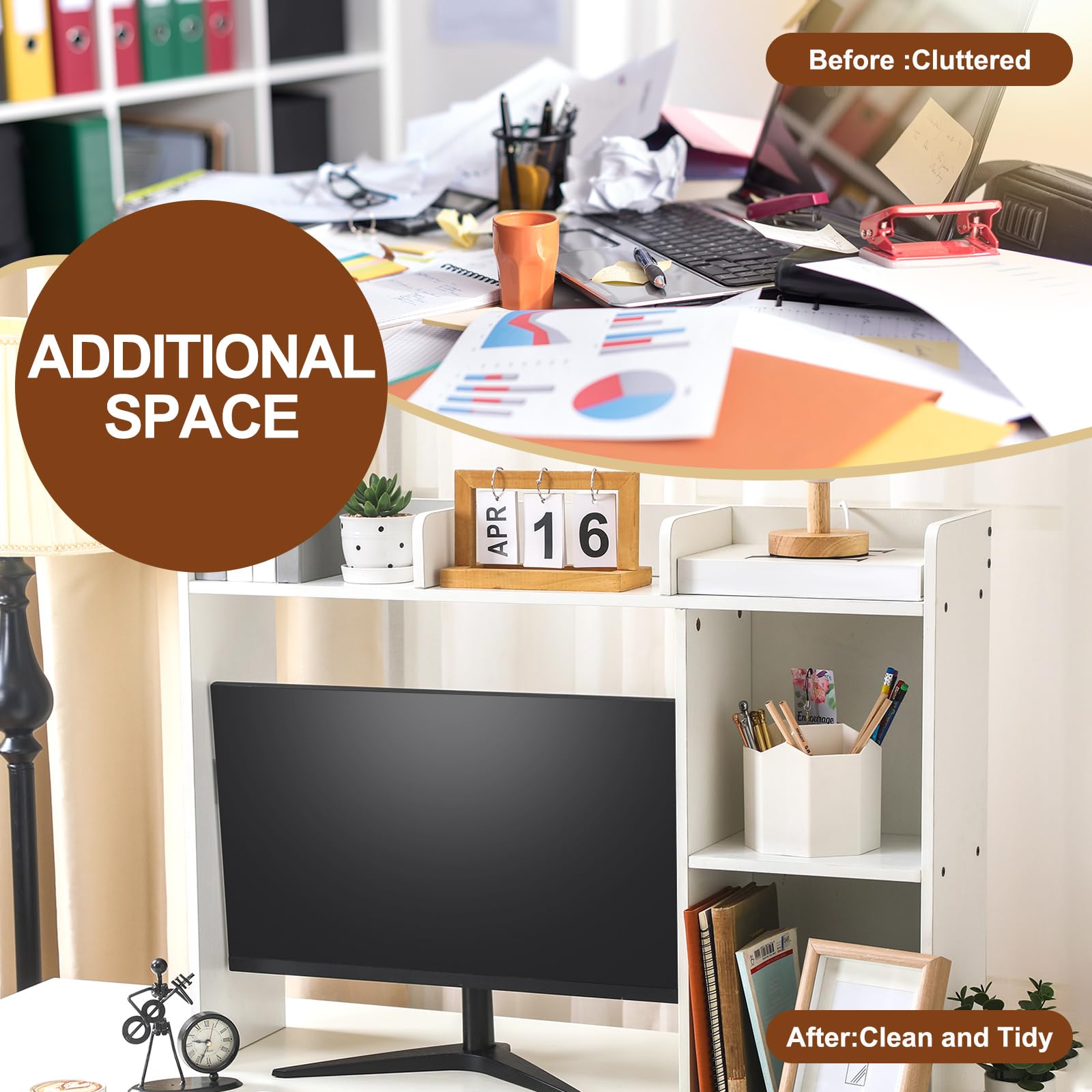 5-Tier White Desk Organizer with Bookshelf & Hutch - 32.5