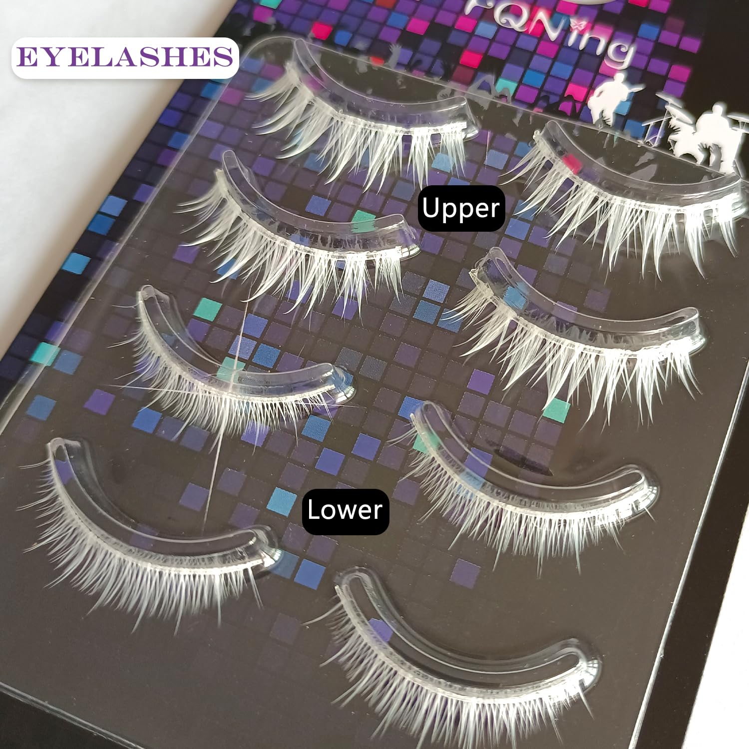 White False Eyelashes Set - Upper & Lower Elf Lashes for Party, Cosplay, Halloween & Costume Events | Dramatic Comic Style Eyelashes for Fantasy Makeup & Theatrical Performances