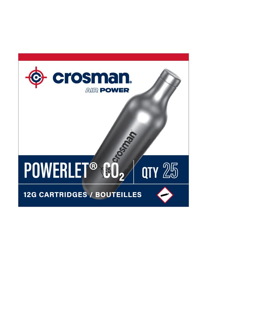 Crosman 25-Pack 12-Gram CO2 Cartridges for Air Rifles & Pistols - High-Power CO2 Refills for BB Guns, Pellet Guns, Airsoft - Perfect for Target Practice, Hunting, and Outdoor Shooting Sports