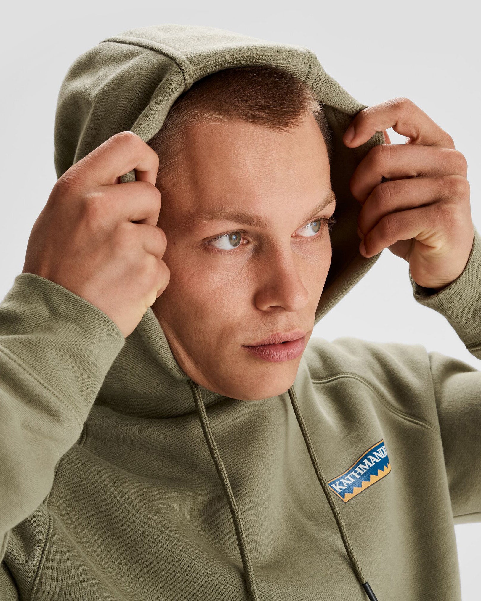 Men's Kathmandu Heritage Logo Slouchy Hoodie - Soft Cotton Pullover Sweatshirt for Casual Wear & Outdoor Adventures (Beech)