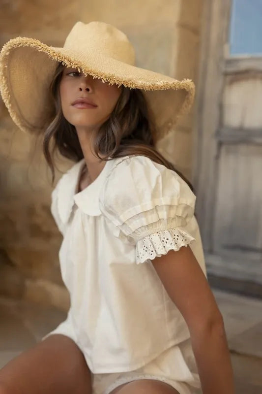 Peter Pan Collar Babydoll Blouse & Shorts Set - Vintage-Inspired Women's Outfit for Casual Wear, Date Night & Summer Fashion