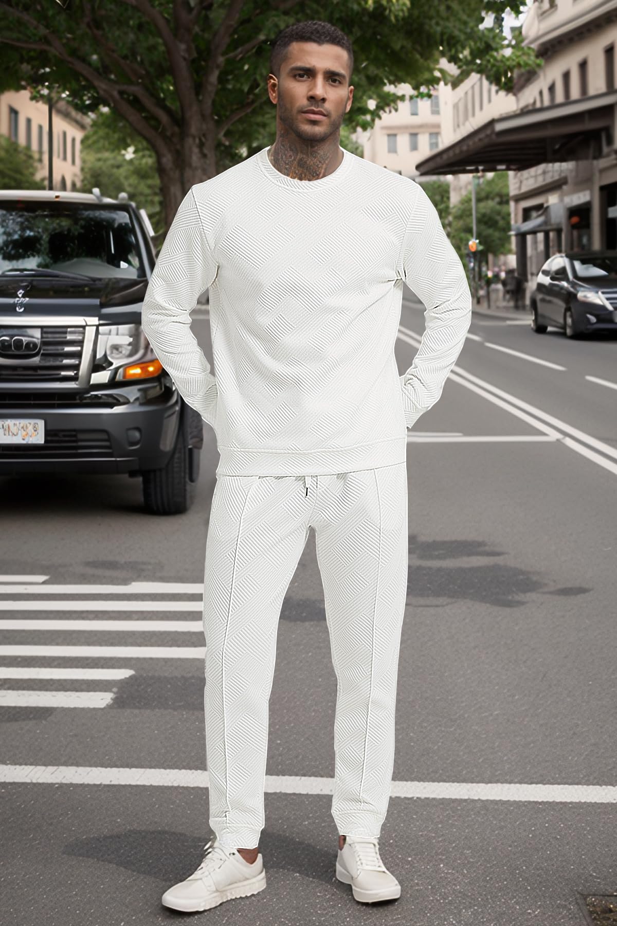 **UOUA Men's 2-Piece Sweatsuit Set - Long Sleeve Hoodie & Jogger Pants - Comfortable Casual & Workout Outfit for Running, Gym, Lounge**