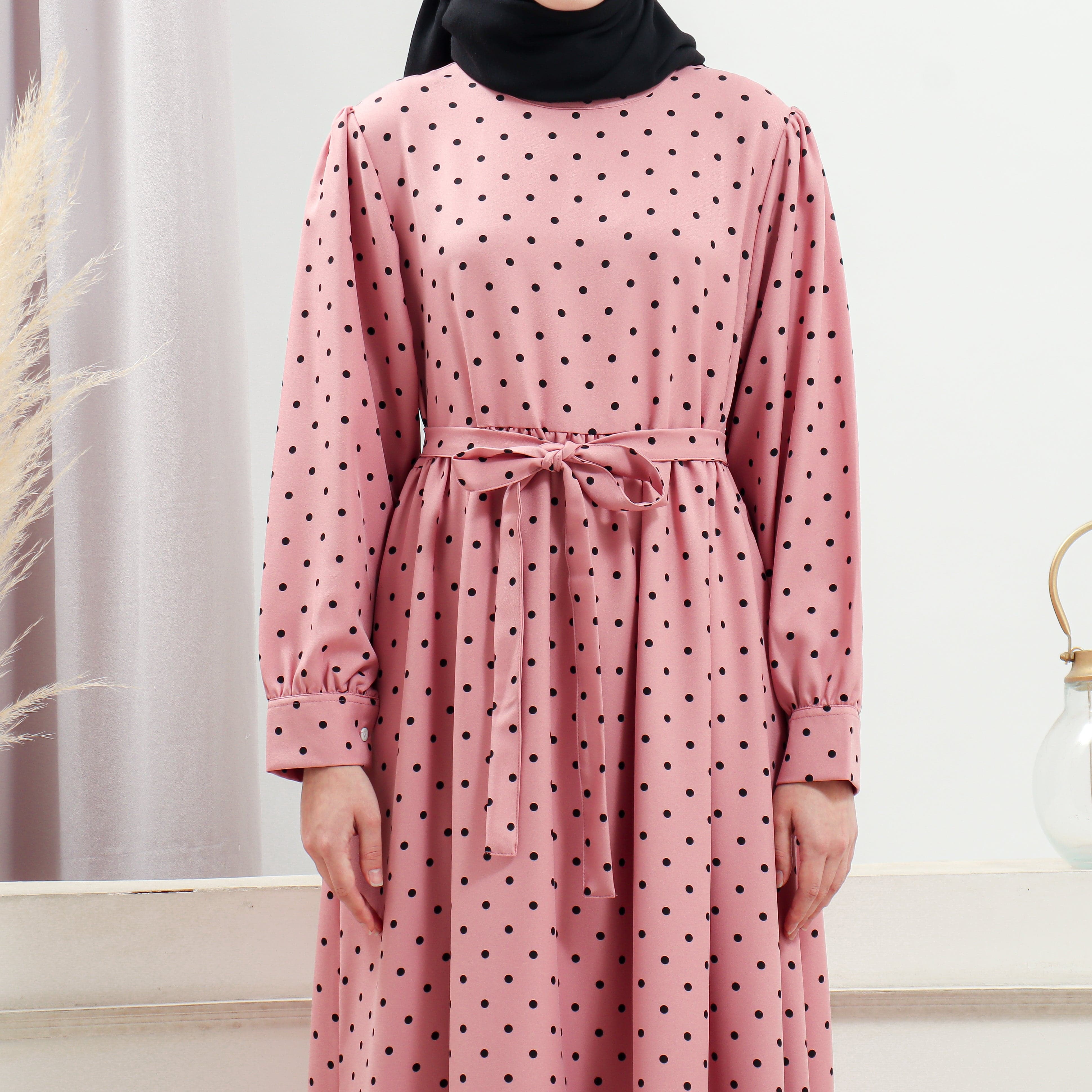Women's Pink Polka Dot Summer Dress - Flowy Casual A-Line Midi Dress with Short Sleeves | Perfect for Beach Vacations, Brunch Dates & Summer Weddings