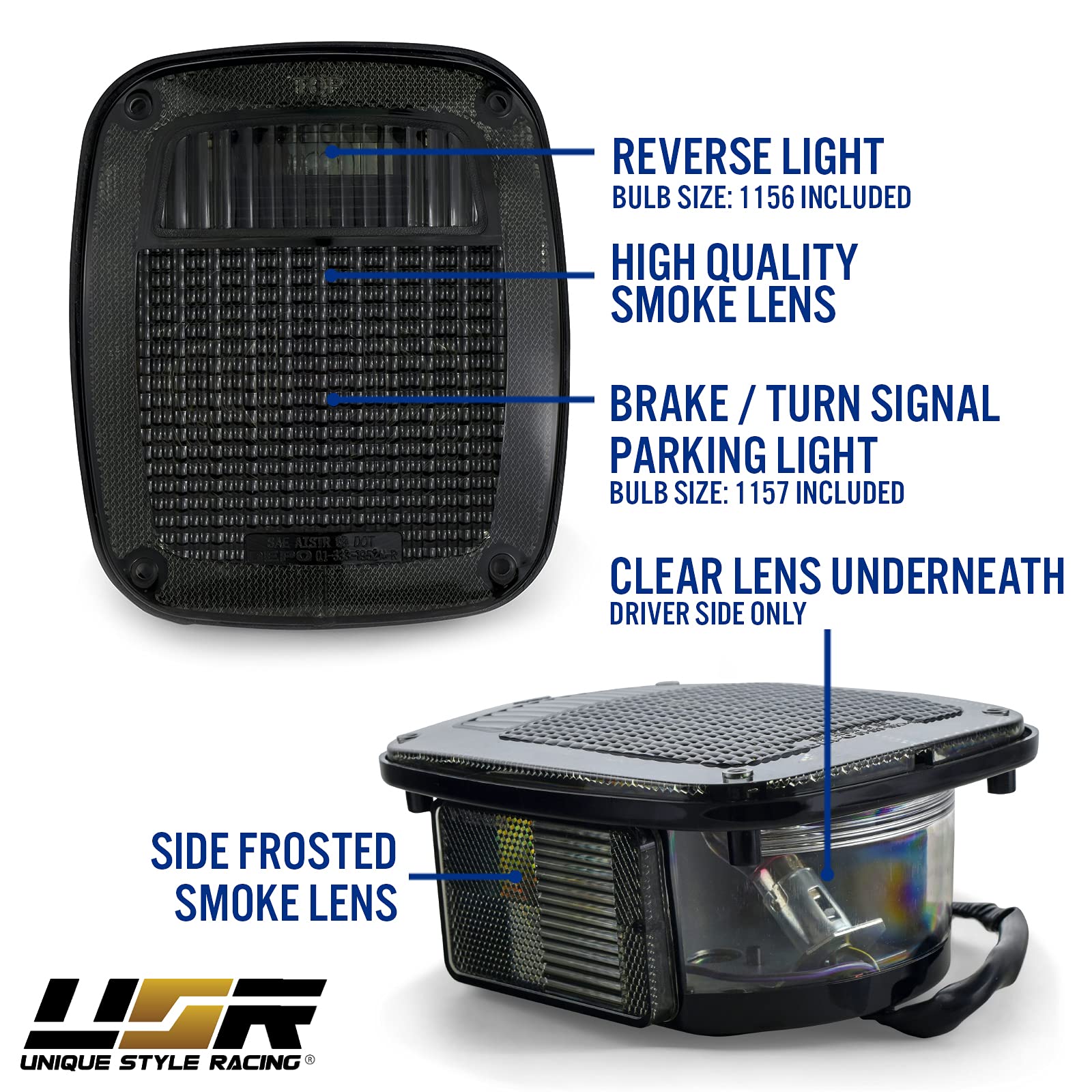 USR DEPO 97-06 Jeep Wrangler TJ Smoked Tail Lights - Plug & Play Rear Lamp Set (Left+Right) Compatible with 1997-2006 Wrangler TJ - Perfect for Off-Roading & Night Driving