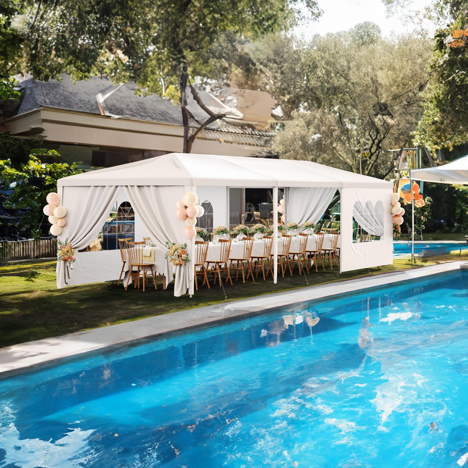 10x30 White Outdoor Party Tent with 8 Removable Sidewalls - Waterproof Gazebo Canopy for Weddings, Birthdays, Garden Parties, BBQ & Camping - Perfect for Backyard, Patio & Outdoor Events