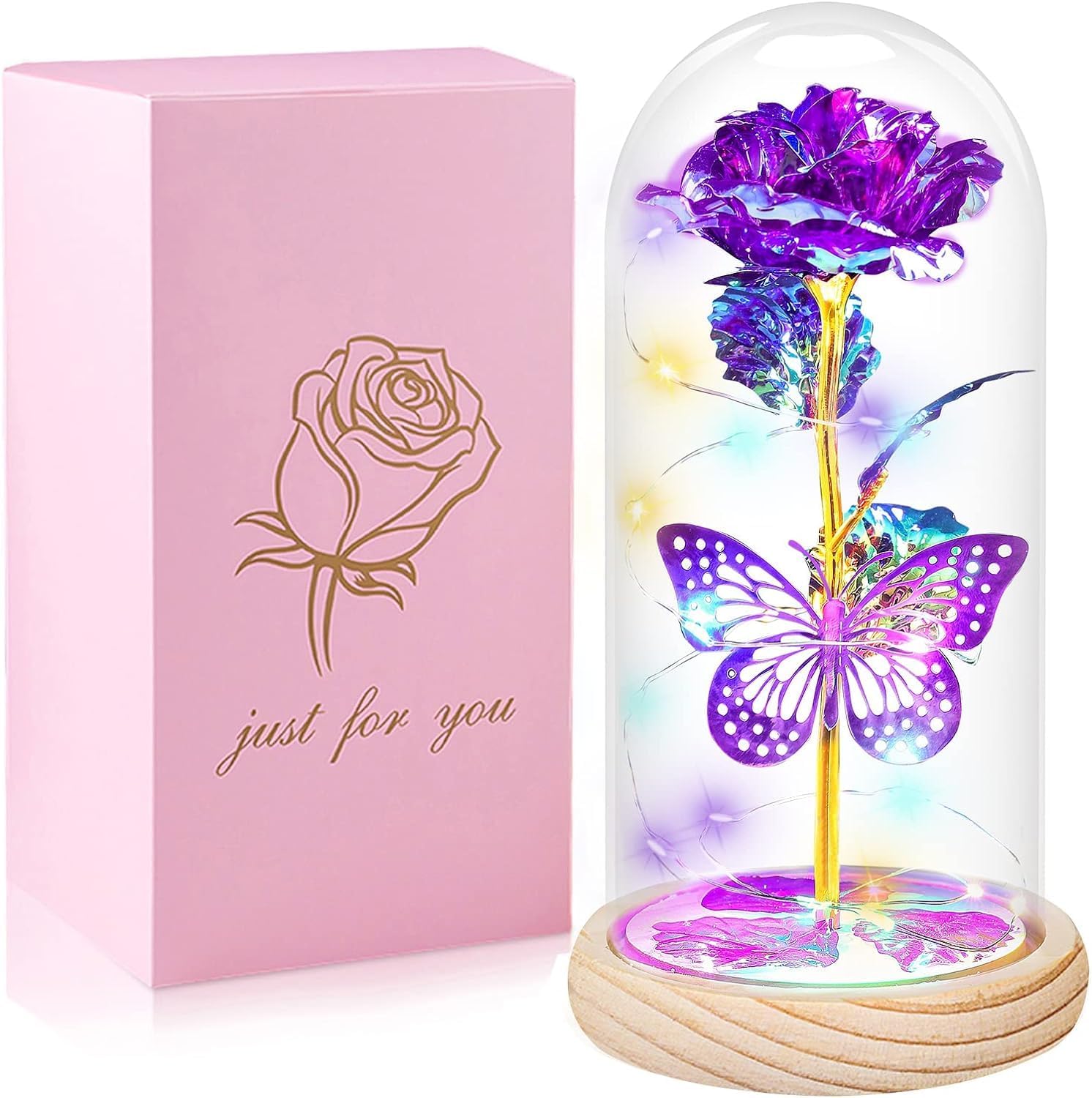 Mother's Day Rose Bouquet - Purple Butterfly Flowers Gift for Mom, Women, Wife, Grandma, Sister | Birthday & Special Occasion Floral Present from Daughter or Son | Perfect for Home Decor, Parties & Celebrations