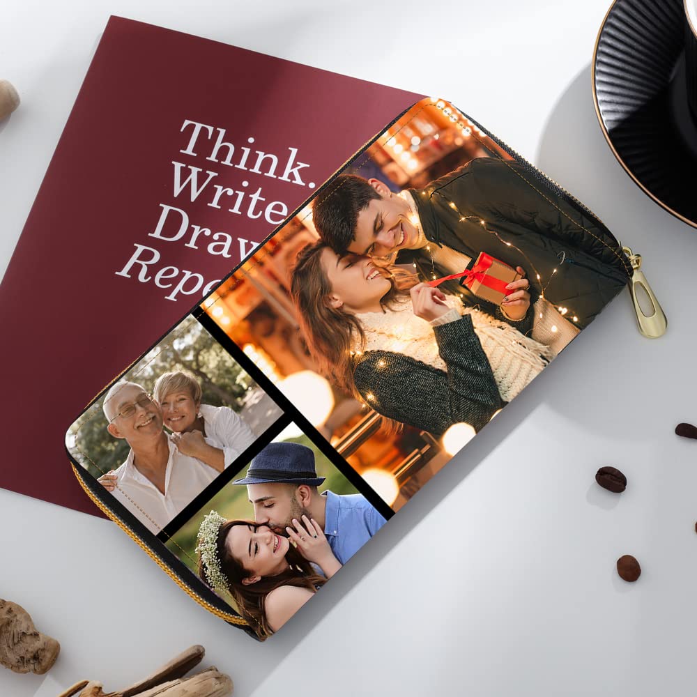 Personalized Leather Photo Purse for Women - Large Capacity Wallet with Multiple Card Slots - Custom Gift for Mom, Daughter, Friends - Perfect for Travel, Shopping & Everyday Use (Black)