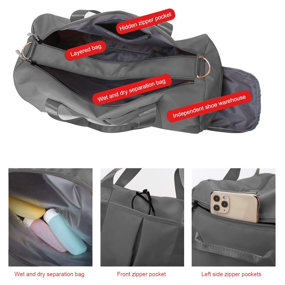 Waterproof Sports Gym Bag with Shoe Compartment & Wet Pocket - 29L Duffle Travel Bag for Men & Women (Dark Gray) - Perfect for Gym, Travel & Sports Activities