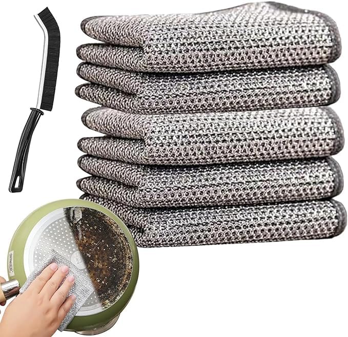 IK IMPEX 10-Pack Non-Scratch Wire Dishcloths - Reusable Mesh Cleaning Brushes for Kitchen Sinks, Utensils & Gaps - Wet/Dry Scrubber for Dishes, Pots & Pans - Durable Stainless Steel Dishwashing Rags (10 Count) - Perfect for Deep Cleaning Stubborn Grease & Food Residue