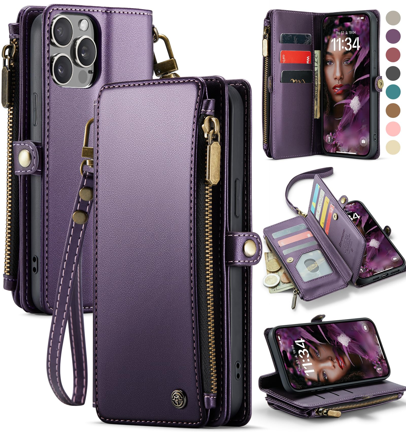 Premium RFID Blocking PU Leather Wallet Case for iPhone 15 Pro Max (6.7