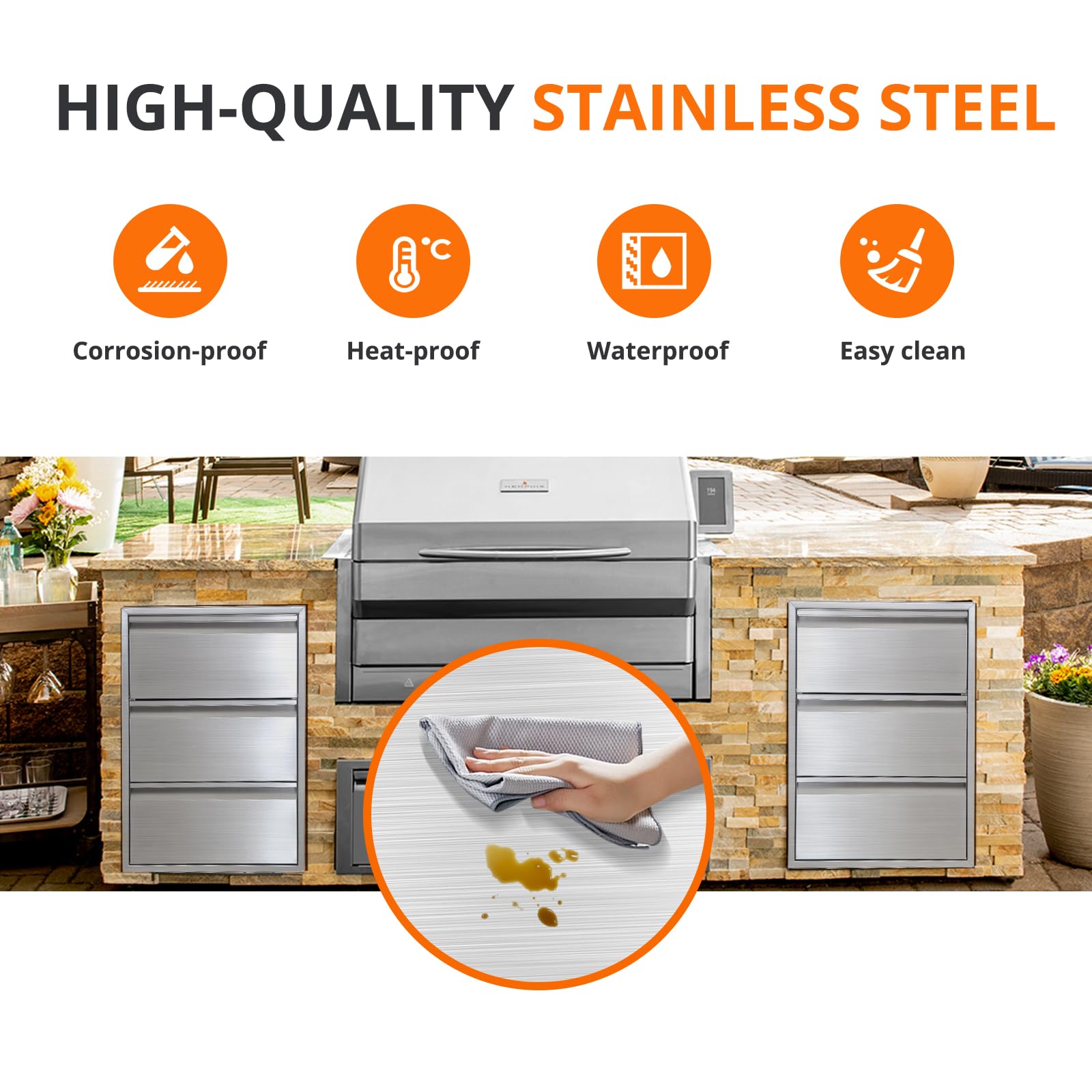 Stainless Steel Outdoor Kitchen Drawers with Paper Towel Holder - 18
