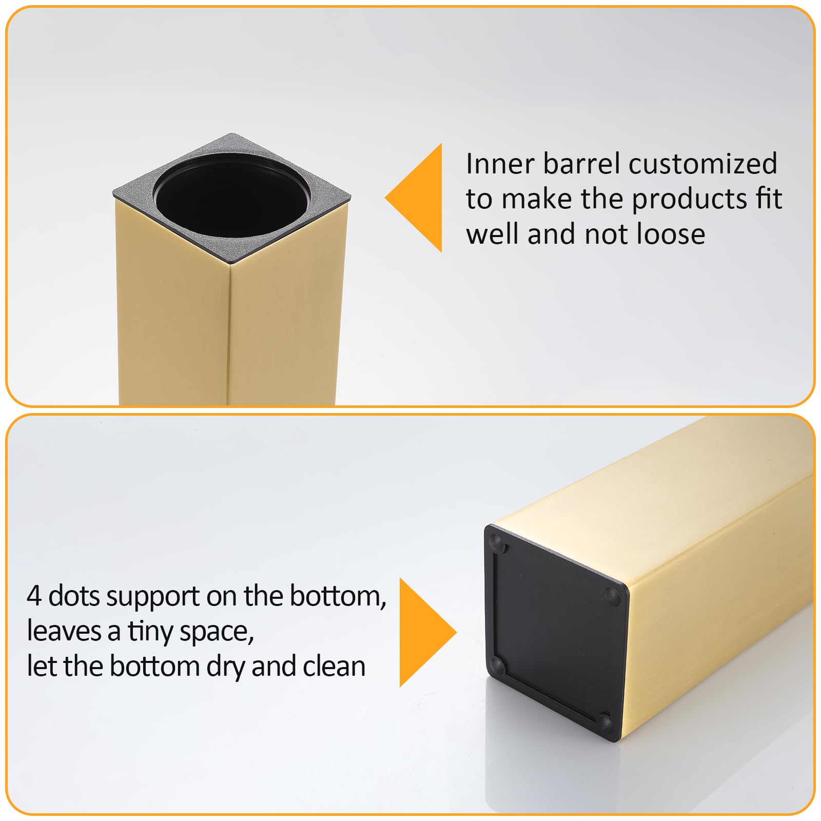 BGL Standing Toilet Brush and Holder Set - Brushed Gold Aluminum Bathroom Cleaning Tool with Square Design, Space-Saving & Sturdy - Ideal for Modern Bathroom Organization and Hygiene Maintenance