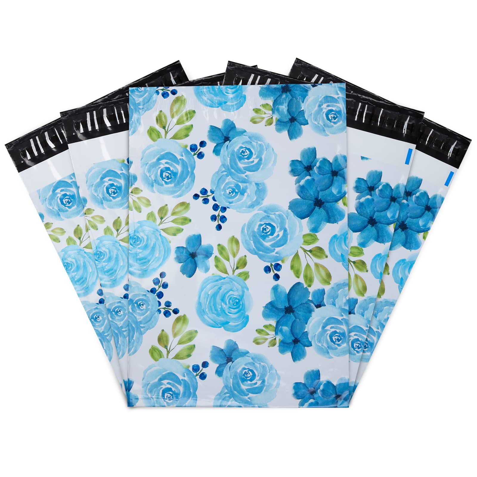 100 Pcs 10x13 Poly Mailers - Strong Self Seal Waterproof Shipping Bags for Clothing & Small Business | Mailing Envelope Bags with Adhesive | Perfect for Ecommerce, Online Stores & Postal Packaging (Blue Rose Design)