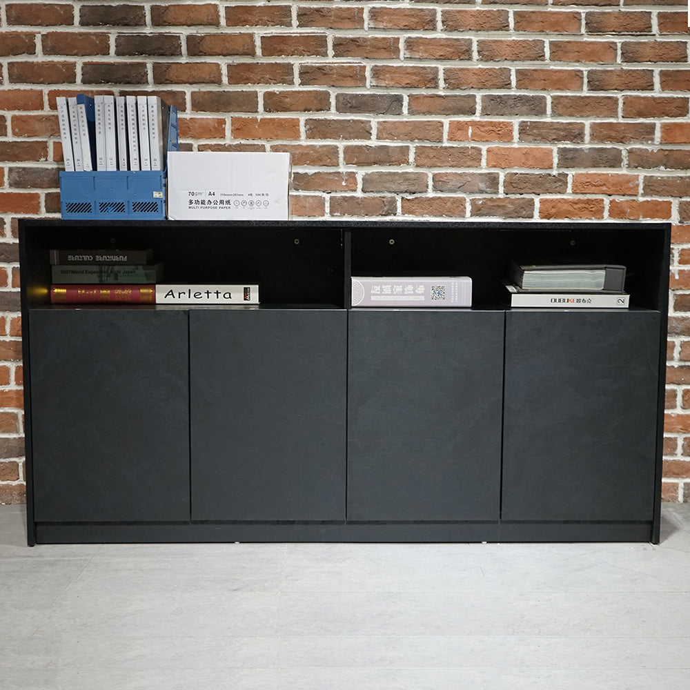 ARTO 157cm Black Concrete Credenza Cabinet - Modern TV Stand, Storage Console for Living Room & Bedroom