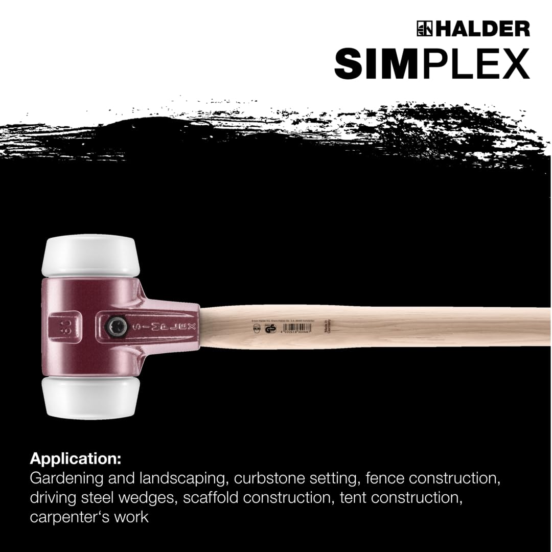 Halder Simplex 18 lb. Soft-Face Sledge Hammer with Superplastic Inserts - Durable Cast Iron Housing & Hickory Handle - Ideal for Demolition, Construction & Metalworking Projects