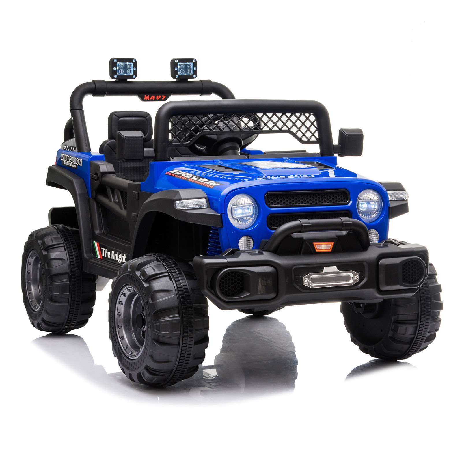 12V Kids Electric Ride On Car - Remote Control Rechargeable Toy Truck with LED Lights & AUX, Double Drive Motorized Vehicle for Boys & Girls - Perfect for Indoor & Outdoor Play (Blue)