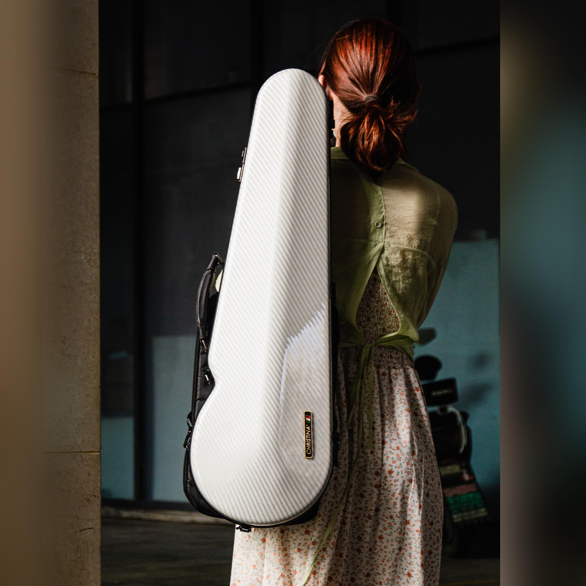Premium 4/4 Full Size Violin Hard Case - Durable Carbon Fiber Construction with Secure Combination Lock & Bonus Storage Bag - White with Stripe Design (VB-Trianglee-White) - Perfect for Professional Musicians, Music Students & Travel Protection