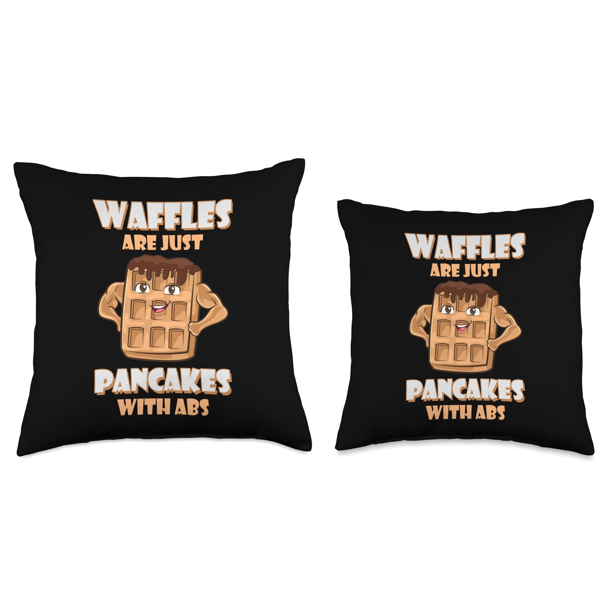 Funny Waffle Throw Pillow - Pancakes With Abs Joke Pun - Couch Decor, Gift for Food Lovers, Home & Office Humor