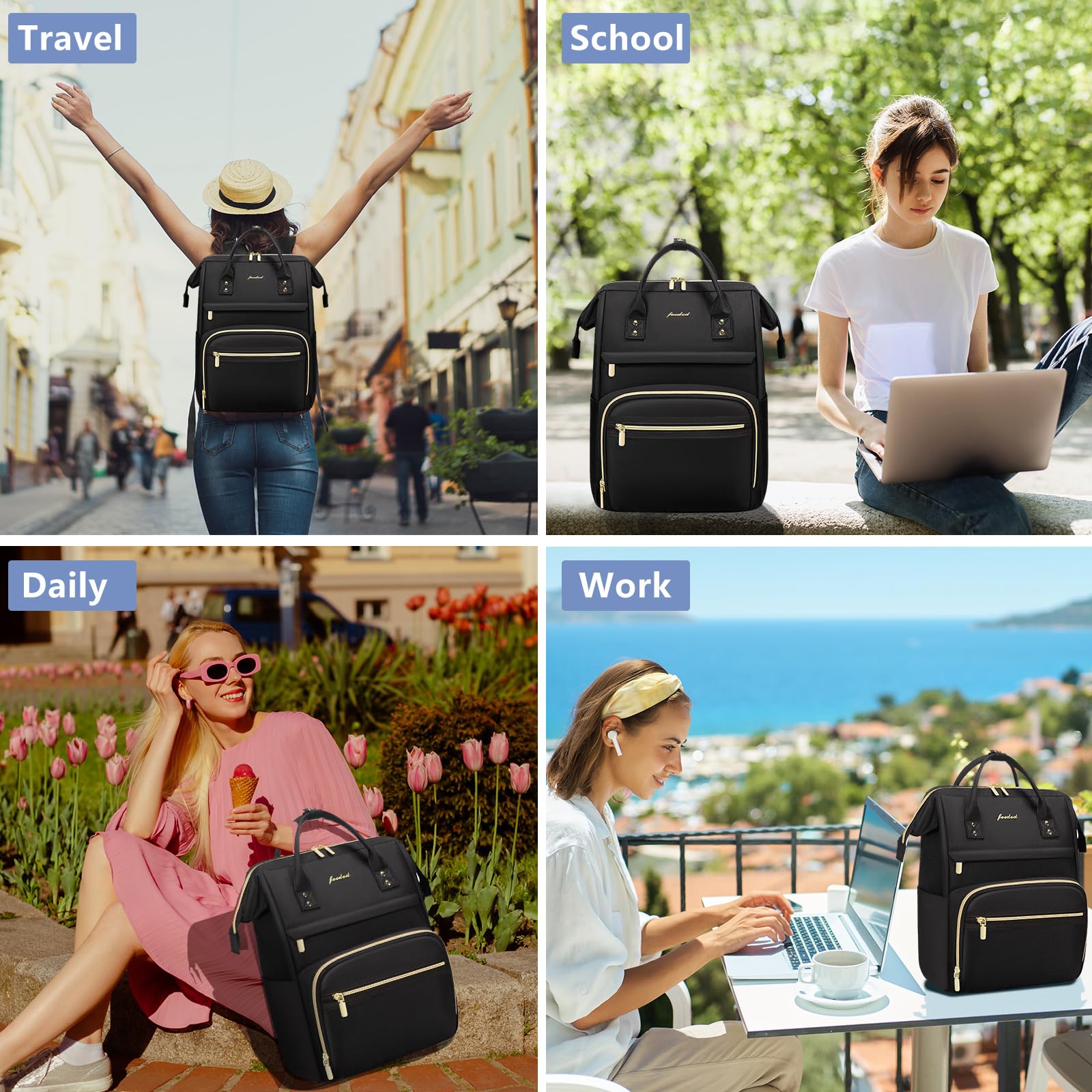 Stylish Women's Laptop Backpack for Work & Travel - Waterproof 15.6 Inch Computer Bag with Dedicated Laptop Compartment - Perfect for College, Nursing, Business Professionals & Daily Commute