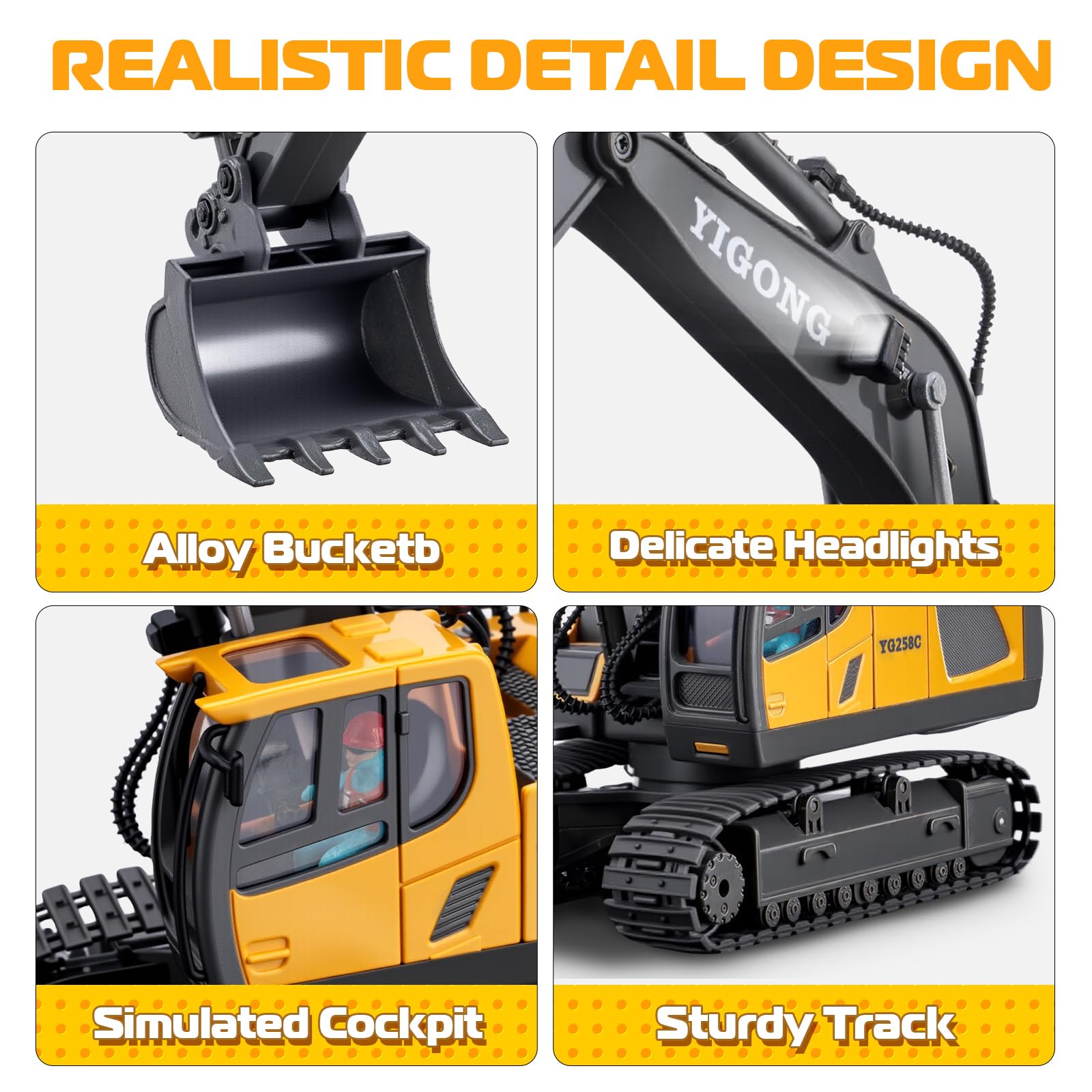 1:20 Scale Remote Control Excavator Toy - 11 Channel RC Construction Vehicle with 680° Rotation & Hydraulic System | Perfect Gift for Boys Ages 4-10 | Christmas Birthday Present | Outdoor Sandbox & Construction Play