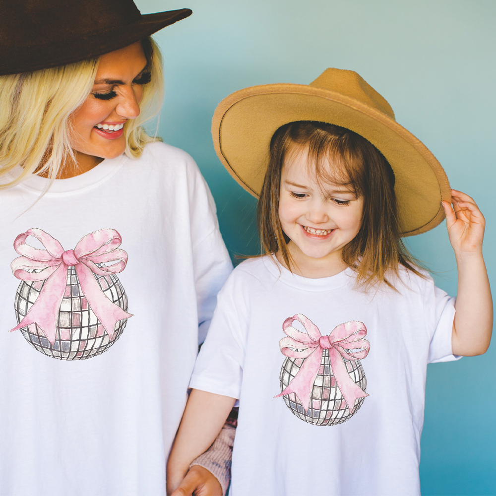 Coquette Disco Ball Matching Mother & Daughter T-Shirts | Cute Matching Outfits for Mom & Child | Perfect for Family Photos, Birthday Parties & Special Occasions