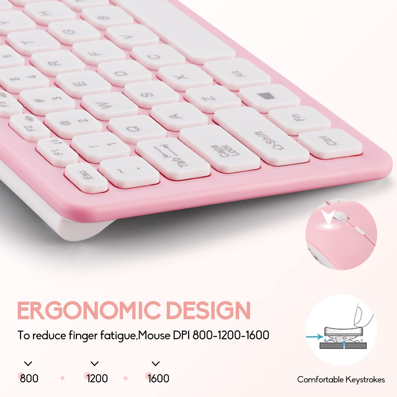 Wireless Keyboard and Mouse Combo - 2.4G Ultra-Thin Compact Quiet Keyboard & Mouse Set for Windows PC Laptop Desktop - Ergonomic Sleek Design (Pink) - Perfect for Home Office, Gaming & Productivity