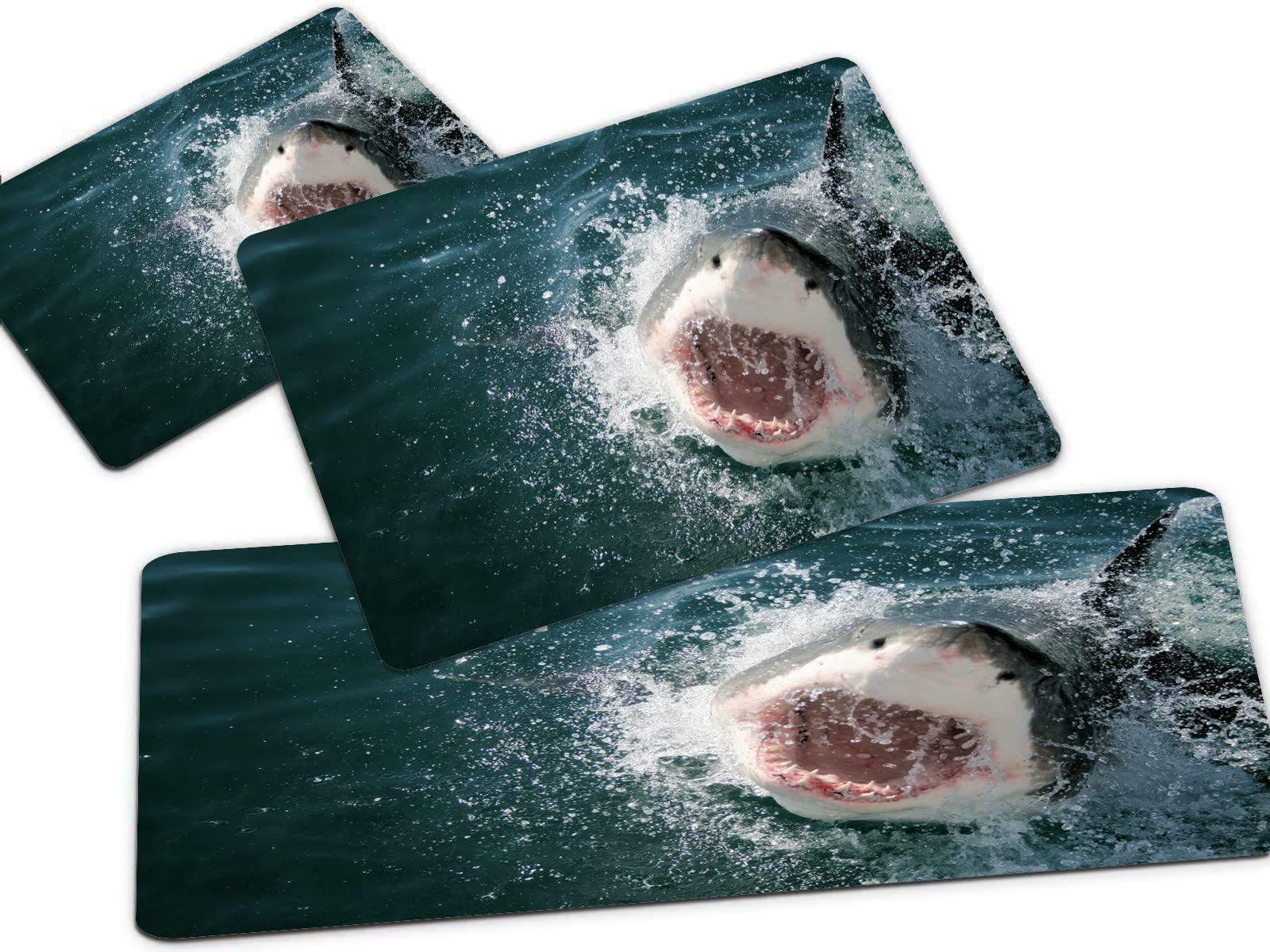 Non-Slip Kitchen & Bathroom Rugs Set of 3 - Wild Shark Attack Design Floor Mats, Washable Standing Mats for Home Decor, Durable Anti-Fatigue Carpet - Perfect for Kitchen, Bathroom, Entryway & High-Traffic Areas