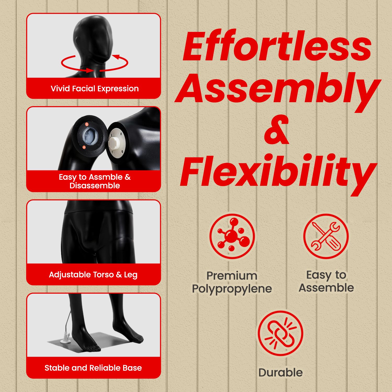 Premium Male Mannequin for Clothing Display - Realistic Proportions, Durable & Sturdy Construction - Perfect for Retail Stores, Boutiques & Fashion Showrooms (Black)