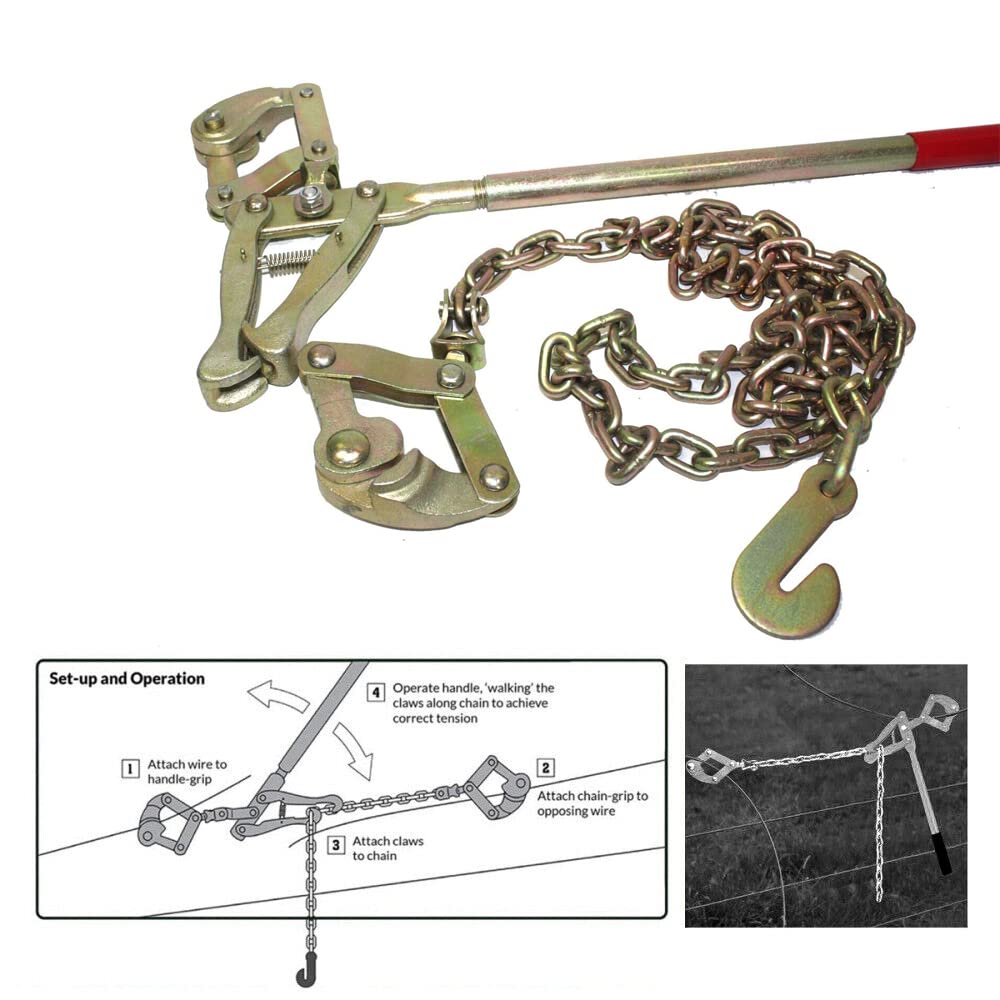 STRAINRITE Chain Strainer Fence Tool - Heavy Duty Wire Crimper & Fence Wire Stretcher for 1.6-5.0mm Wires - Perfect for Farm Fencing, Ranch Gates & Livestock Enclosures