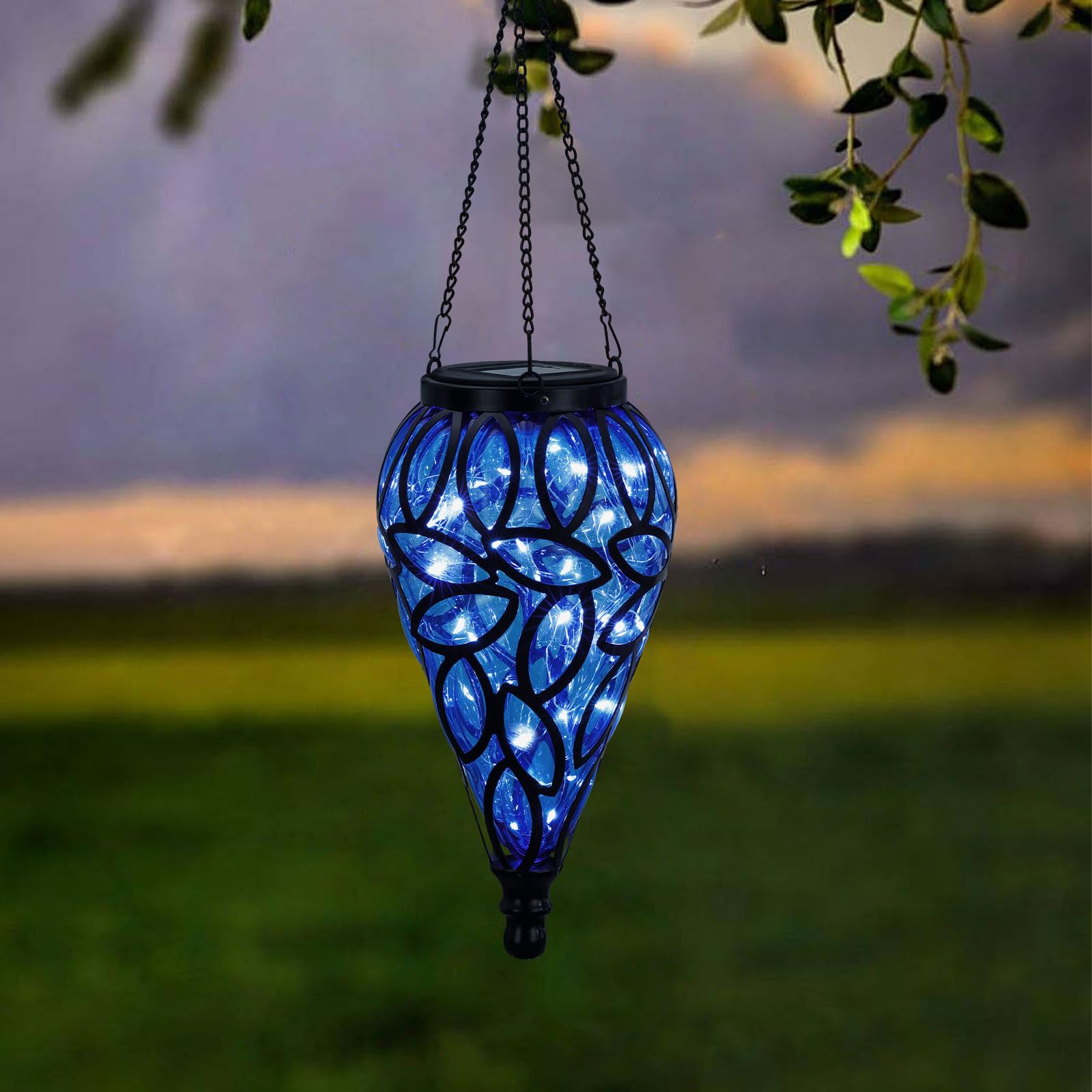 Solar Hanging Lantern Outdoor Lights - 15 LED Waterproof Tear-Shaped Cool White Garden Lights with S Hooks for Yard, Pathway, Front Door & Landscape Decor | Perfect for Patio, Wedding, Party & Holiday Lighting