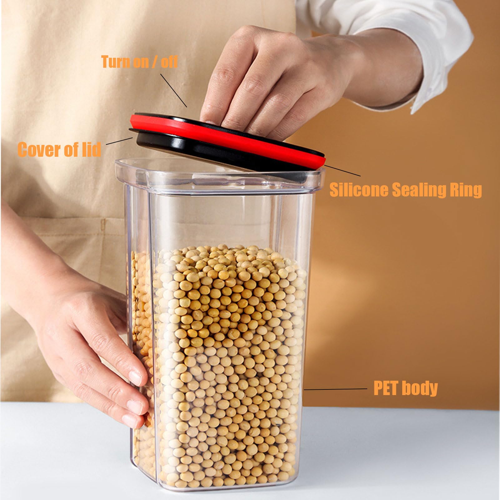 6-Piece Airtight Cereal Storage Containers with Lids & Spoon Set - BPA-Free Plastic Kitchen Organizers with Silicone Seal for Pantry, Flour, Rice, Pasta & Dry Food Storage - Perfect for Home, Office & Dorm Organization