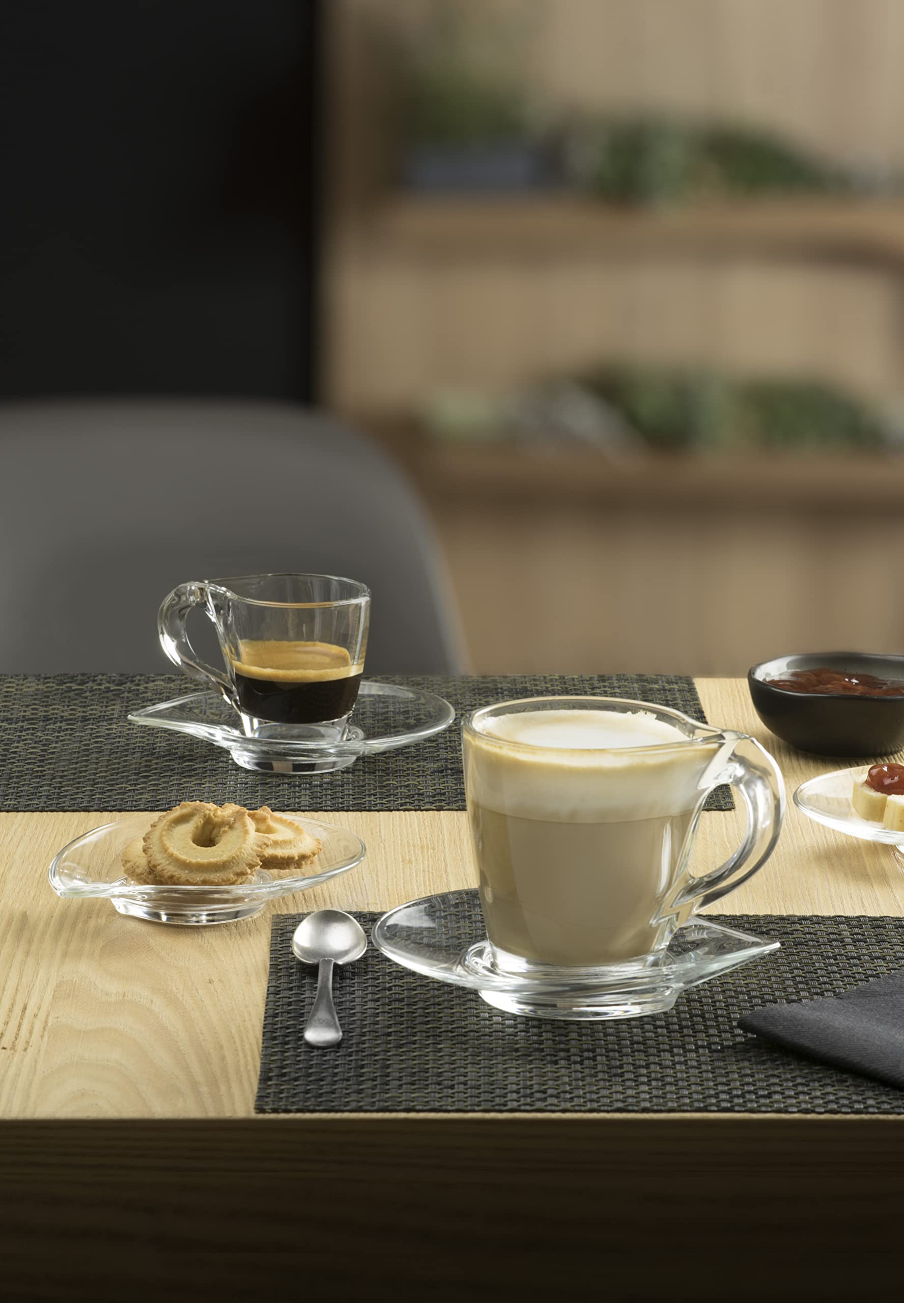 Barski Glass Espresso Cup Set - 6 Premium 3.4 oz Cups with Saucers for Cappuccino, Coffee, Latte & Tea - European Made Glassware for Home, Cafe & Restaurant Use