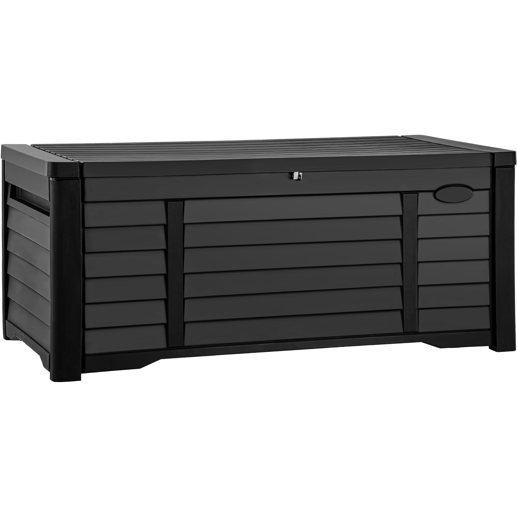 DWVO 120 Gallon Large Deck Box - Waterproof Outdoor Storage Container for Patio, Garden & Pool Supplies | Extra Large Resin Storage Bin with Lockable Lid | Ideal for Storing Pillows, Tools & Outdoor Equipment | Black
