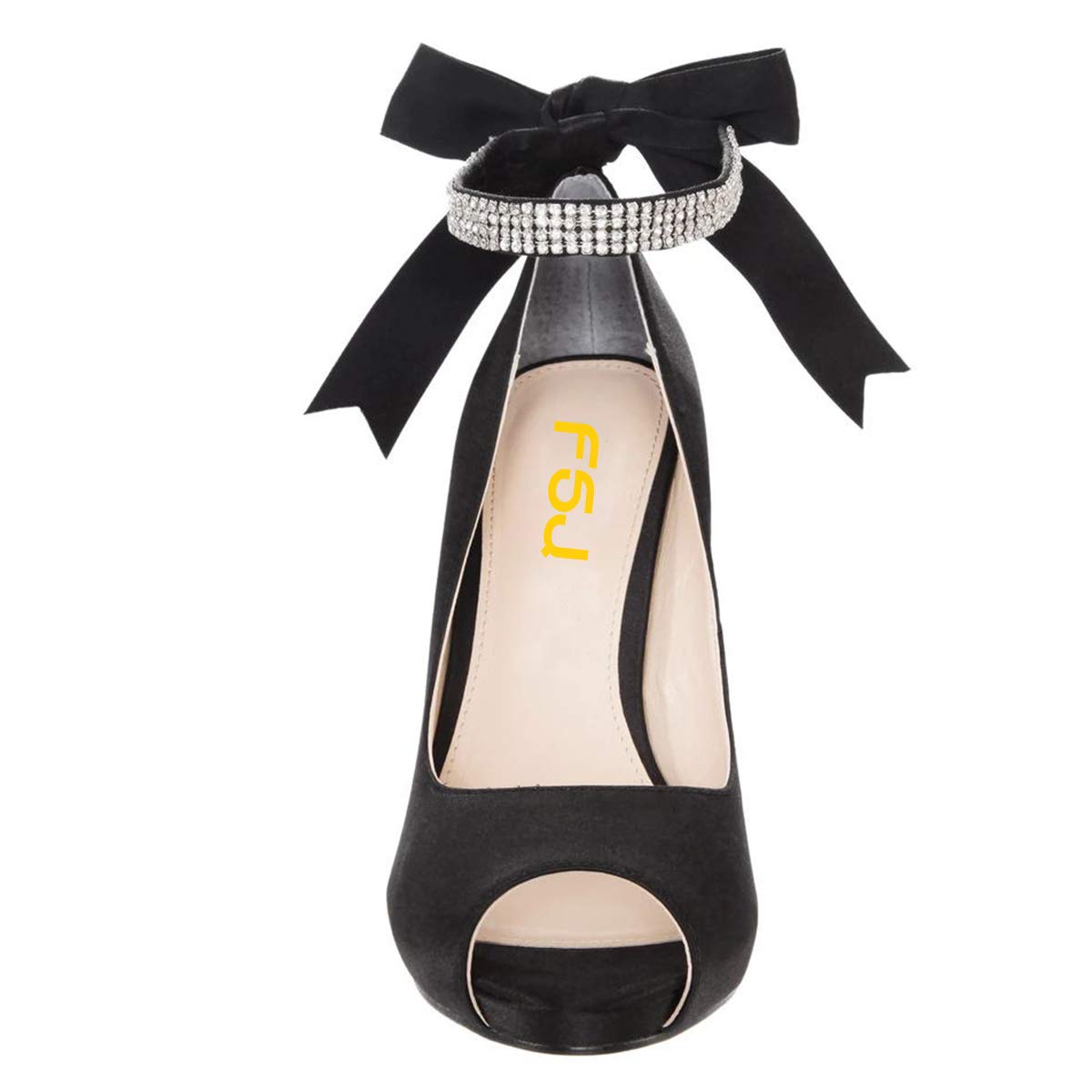 FSJ Women's Rhinestone Bow Peep Toe Ankle Strap High Heel Sandals - Elegant Stiletto Wedding Pumps for Brides, Prom, Evening Dresses & Special Occasions