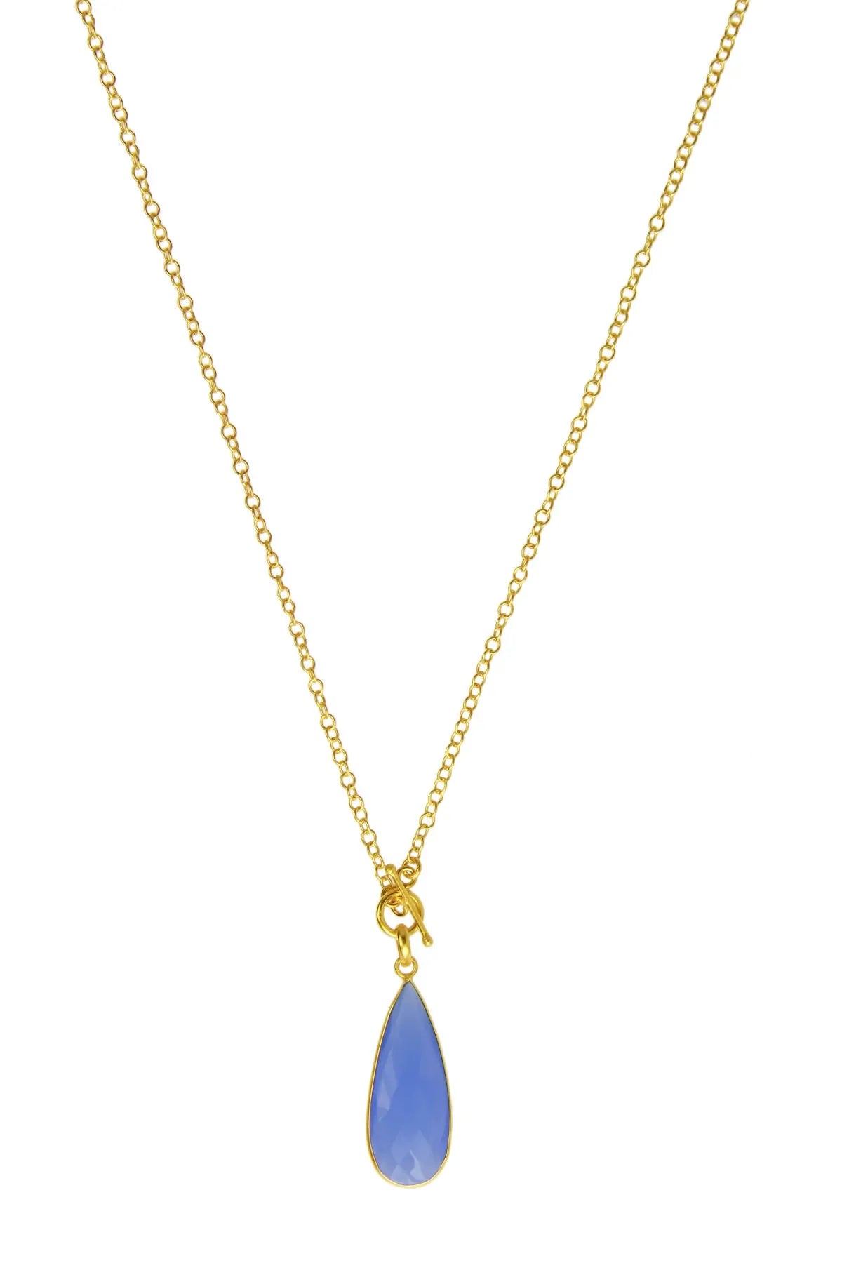 Blue Chalcedony Elongated Teardrop Necklace - Elegant Dainty Pendant for Women, Perfect for Weddings, Parties & Everyday Wear