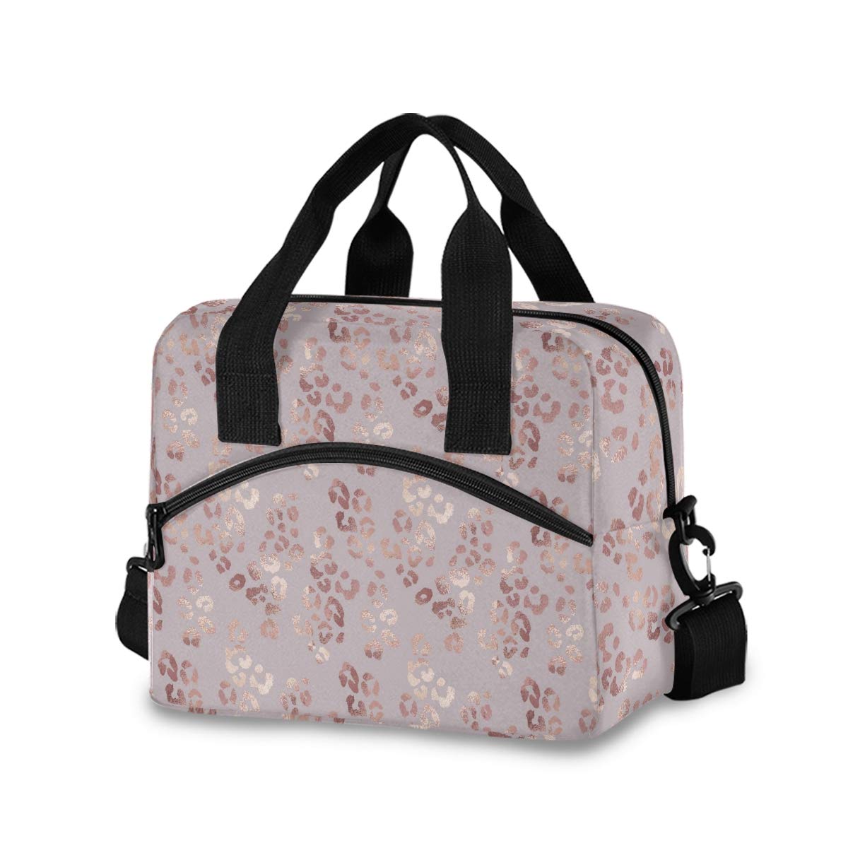 Rose Gold Leopard Print Insulated Lunch Bag for Women - Crossbody Lunch Box Cooler Tote with Adjustable Strap - Perfect for Work, School, Picnics & Outdoor Activities