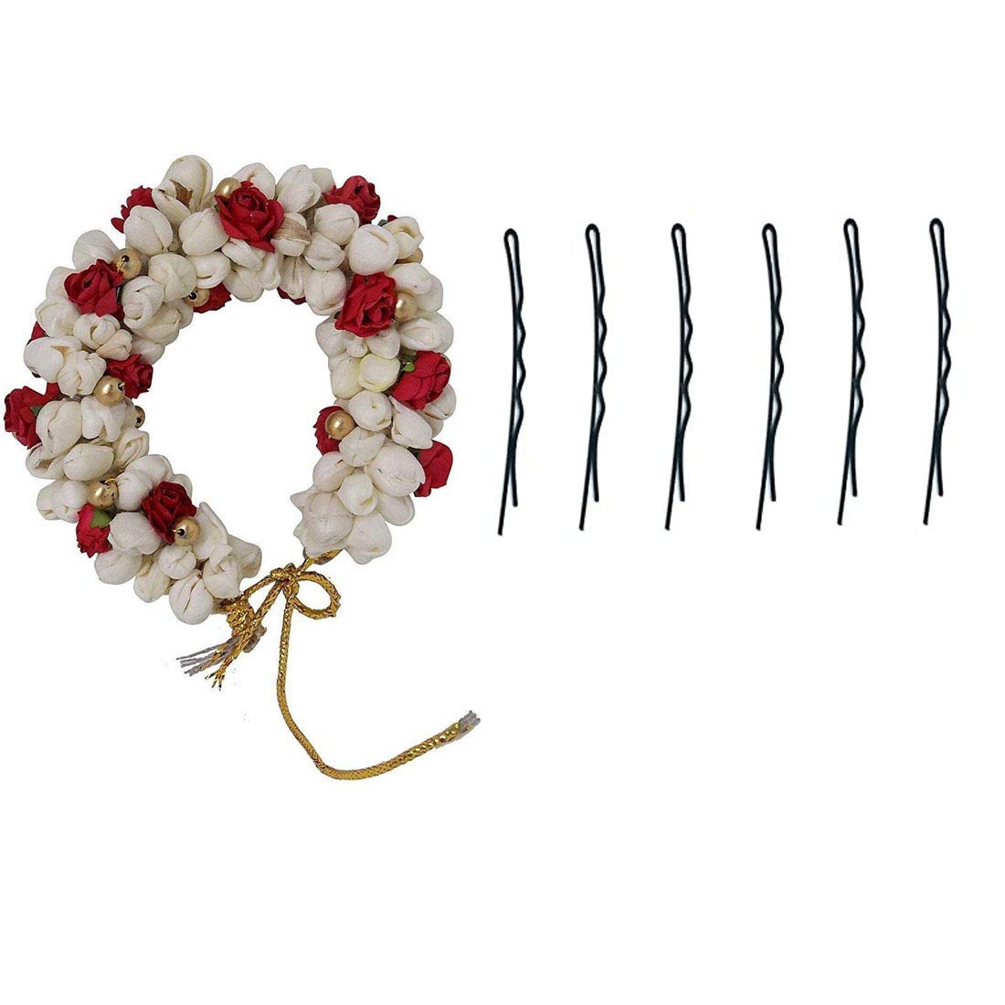 6-Piece Mogra Bun Maker & Hair Clip Set - Floral Gajra Hair Accessories for Women & Girls - Multicolor Hair Styling Tools for Weddings, Parties & Festivals