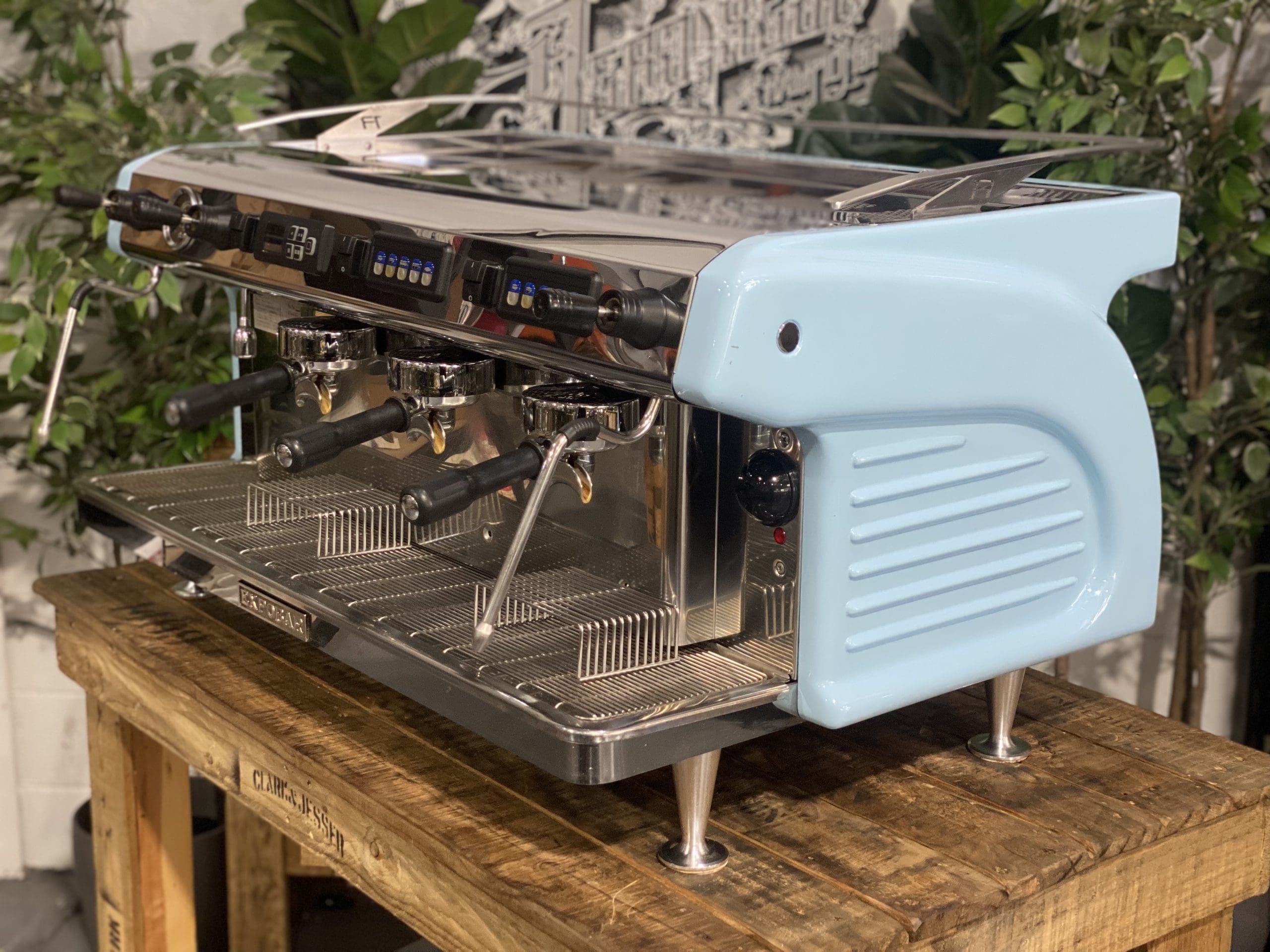 Expobar Ruggero High Cup 3 Group Commercial Espresso Machine in Baby Blue - Perfect for Coffee Shops, Restaurants, and Cafes