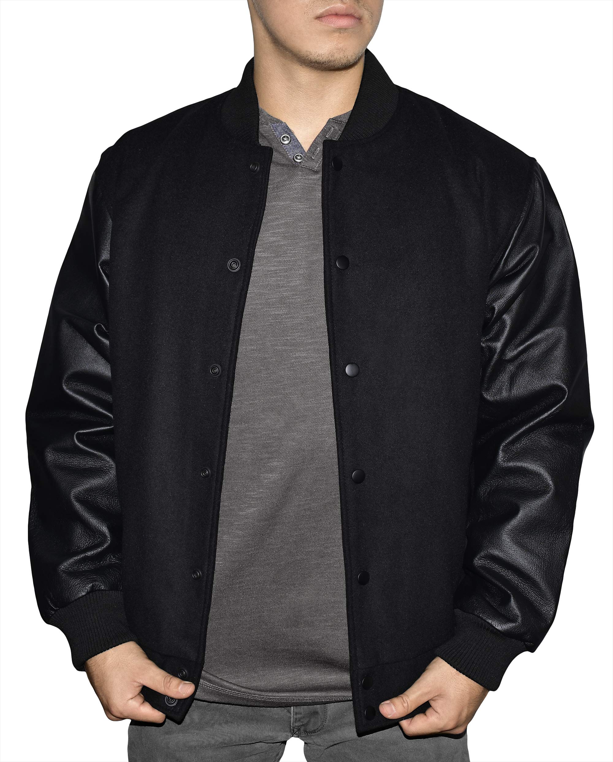 Men's Varsity Jacket with Leather Sleeves & Wool Blend - Letterman College Bomber Jacket for Casual Wear & School Spirit (Perfect for Campus Life, Sports Events & Everyday Fashion)