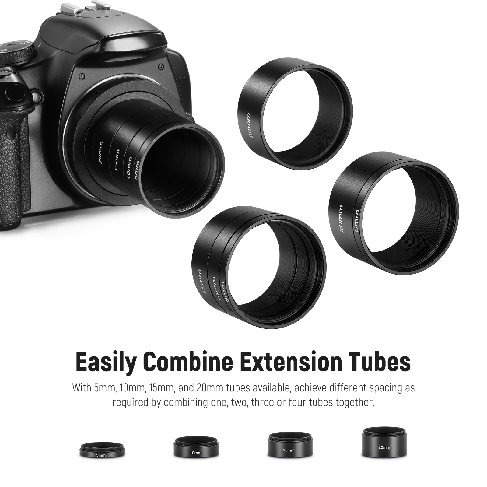 NEEWER 4-Piece LS T6 Extension Tube Kit for Telescope - Compatible with DSLR & Mirrorless Cameras - Perfect for Astrophotography & Long-Distance Photography